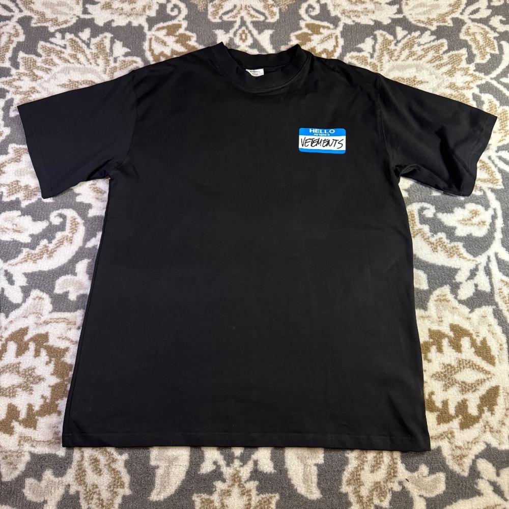 Mens Vetements Black 'My Name Is Vetements' T-Shirt Size Large